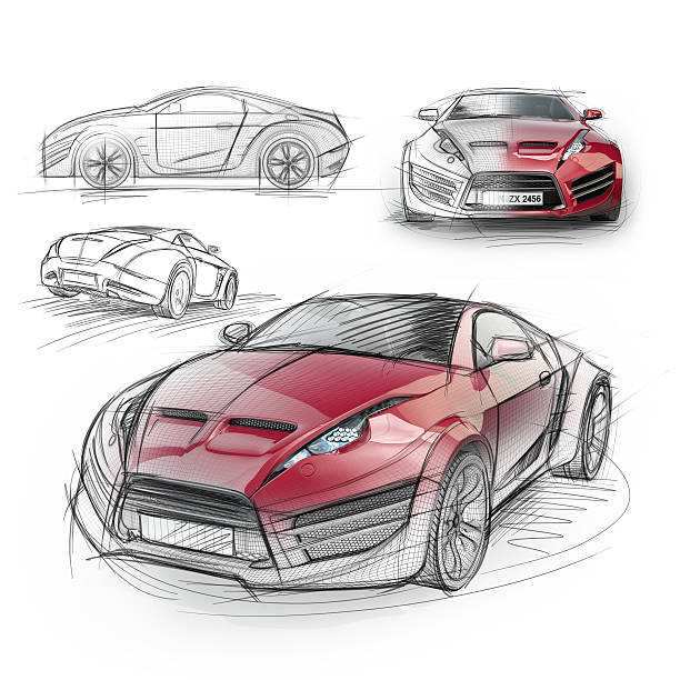 Sketch drawing of a sports car vector art illustration