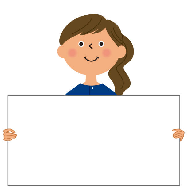 young woman with whiteboard Illustration of a young woman holding a whiteboard. 文章 stock illustrations