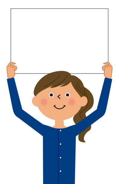 young woman with whiteboard Illustration of a young woman holding a whiteboard. 文章 stock illustrations