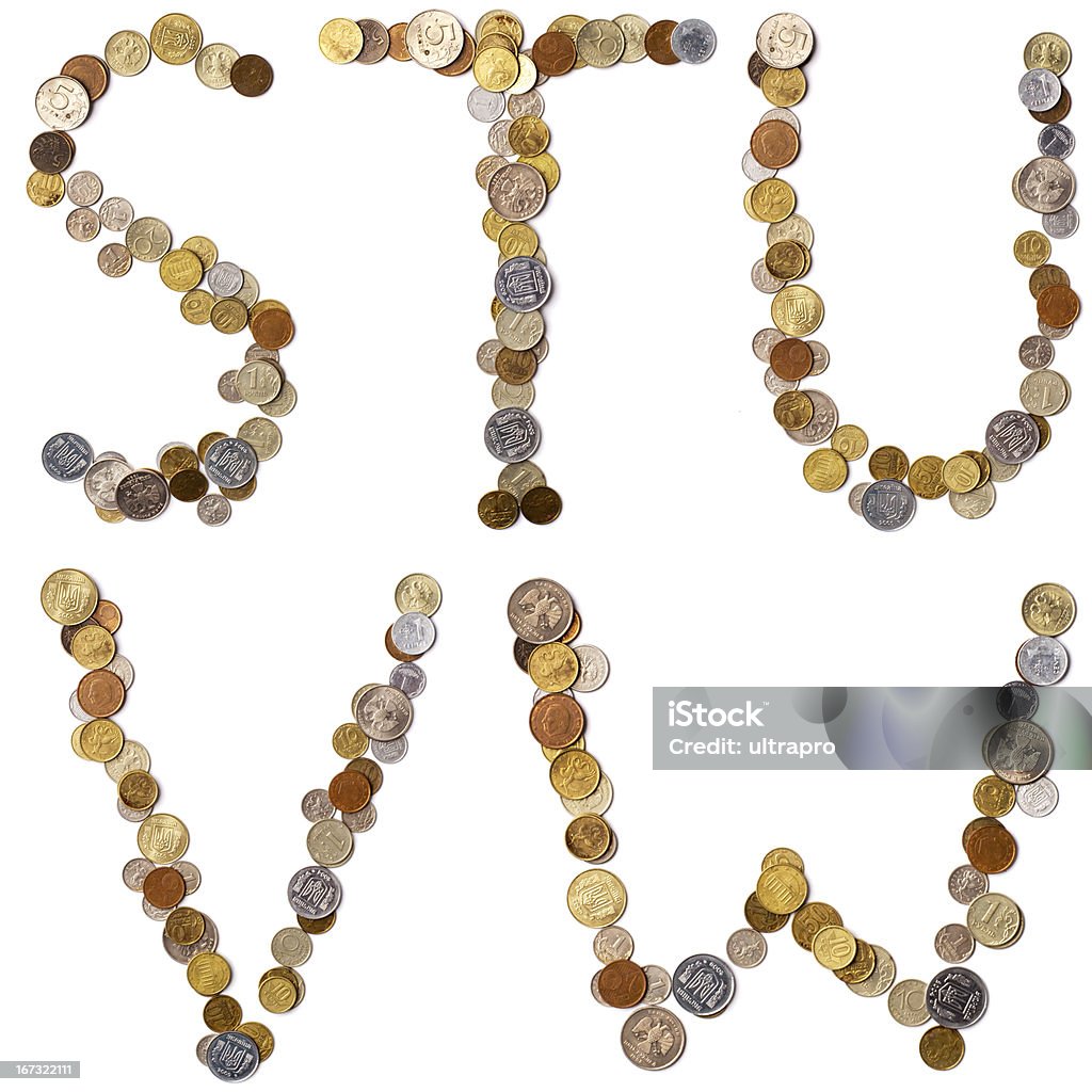 S-T-U-V-W des lettres de l'alphabet de la monnaie - Photo de Activité bancaire libre de droits