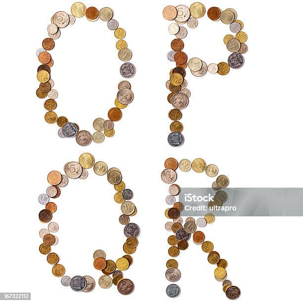 Opqr Alfabeto Letras Das Moedas - Fotografias de stock e mais imagens de Alfabeto - Alfabeto, Amarelo, Atividade bancária