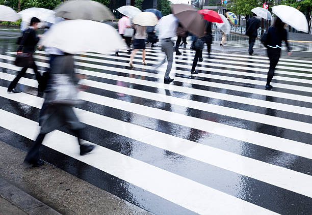 trabalhadores de chuva - umbrella parasol rain rush hour imagens e fotografias de stock