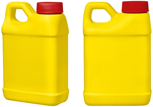 yellow plastic canister isolated set