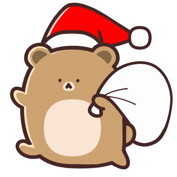 Vector illustration of A cute bear dressed as Santa Claus distributing presents