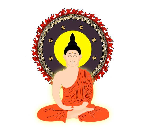 ilustraciones, imágenes clip art, dibujos animados e iconos de stock de buda meditando, monje meditando - monk meditating thailand bangkok