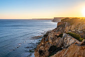Cliff at the Algarve near Lagos in the sunset