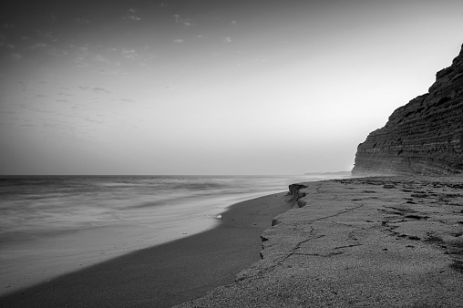 Portuguese beach in the Algarve in black and white