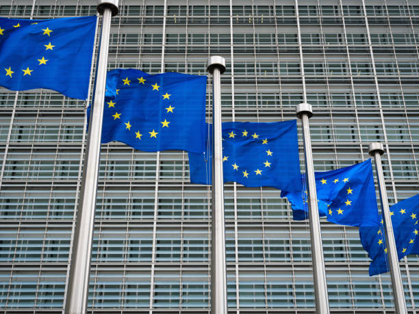istock European Union Flags together EU Flags in the Wind 1673275369