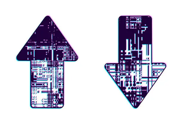Vector illustration of Arrow symbol with semiconductors and Glitch Technique