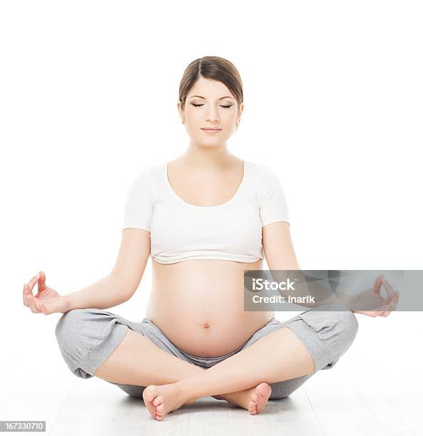 Pregnant Woman Yoga In Lotus Position Stock Photo - Download Image Now - Abdomen, Adult, Adults Only