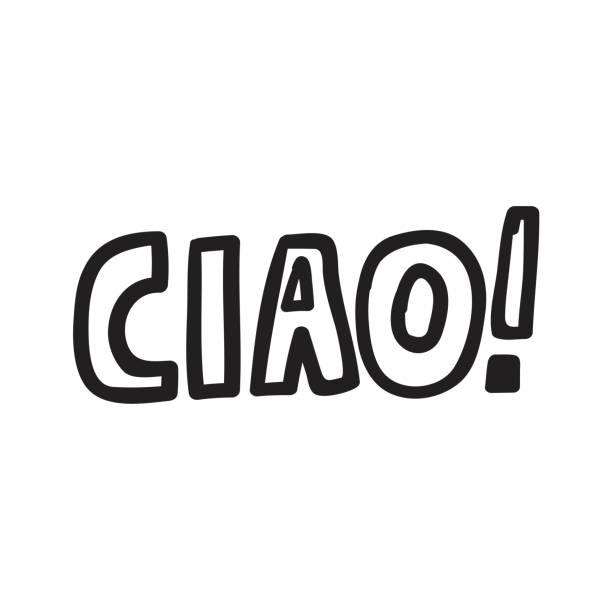 ciao! italienische sprache. es bedeutet hallo auf englisch. grafikdesign. - ciao stock-grafiken, -clipart, -cartoons und -symbole