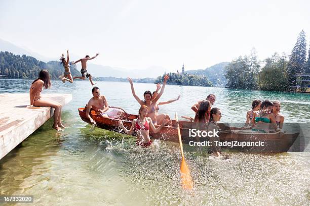 Summer Fun At The Lake Stock Photo - Download Image Now - Bled - Slovenia, Jumping, Lake