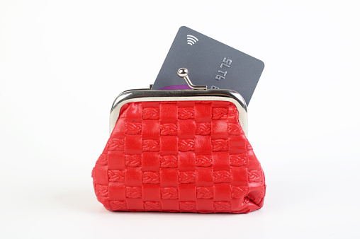 Red purse with credit card