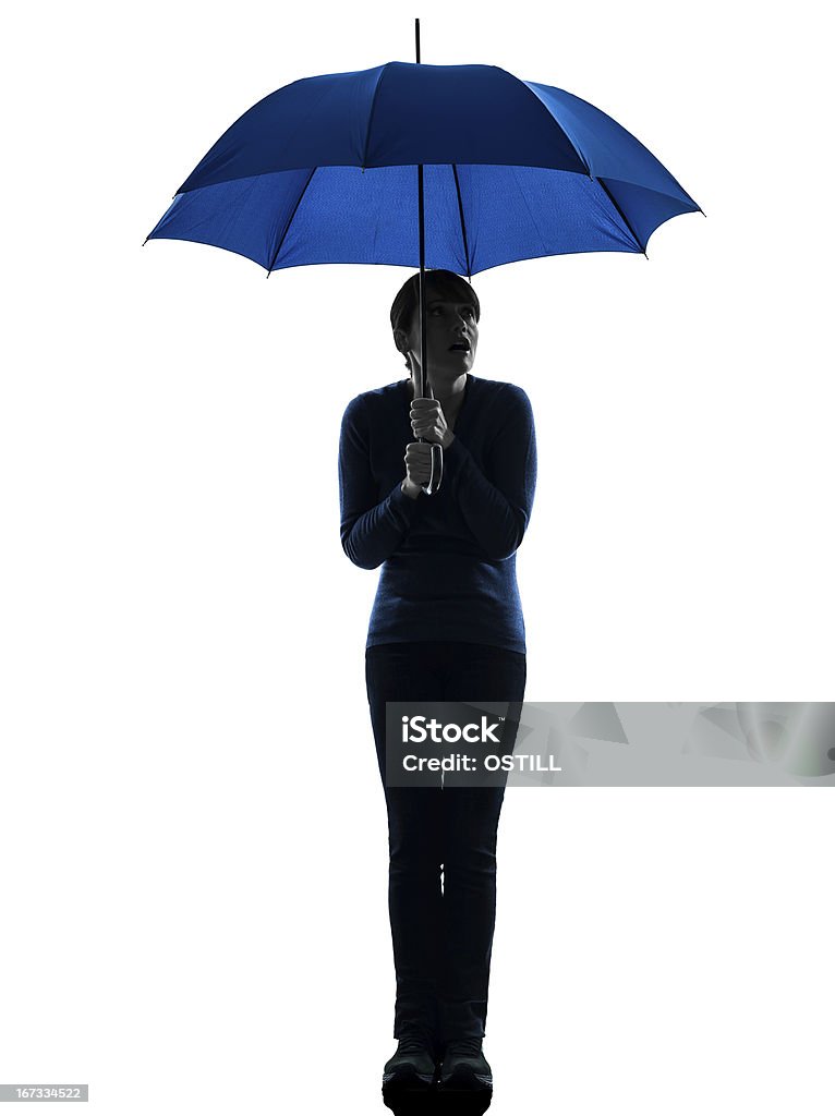 傘のシルエットを持つ女性不安 - 1人のロイヤリティフリーストックフォト