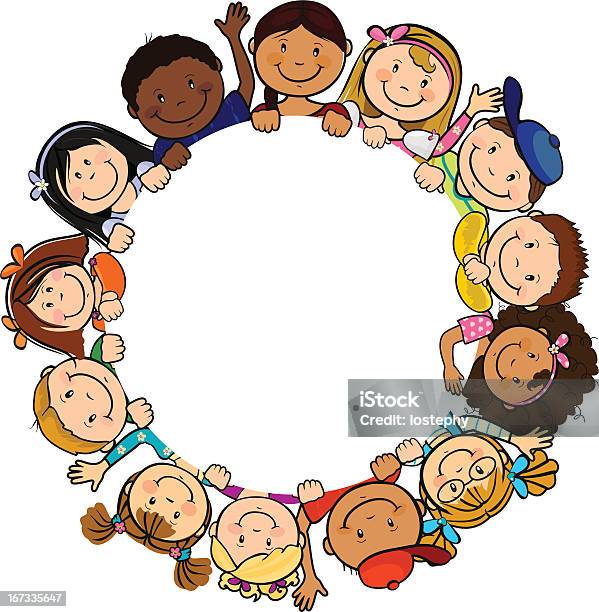 Children In Circle White Background Stock Illustration - Download Image Now - Circle, Preschool Building, Child