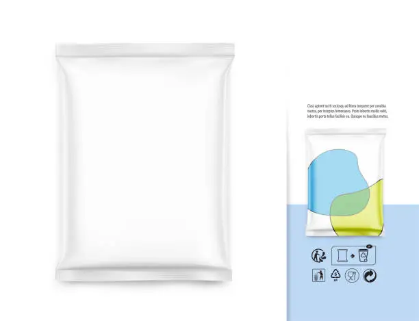 Vector illustration of Realistic pillow package bag mockup. Vector illustration isolated on white backgrounds.