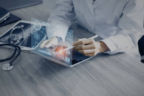 istock Doctor using tablet with medical medical network connection icons. 1673369667