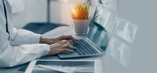 istock Doctor using laptop computer with medical medical network connection icons. 1673370193