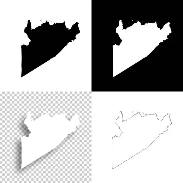 Vector illustration of Prince George County, Virginia. Maps for design. Blank, white and black backgrounds