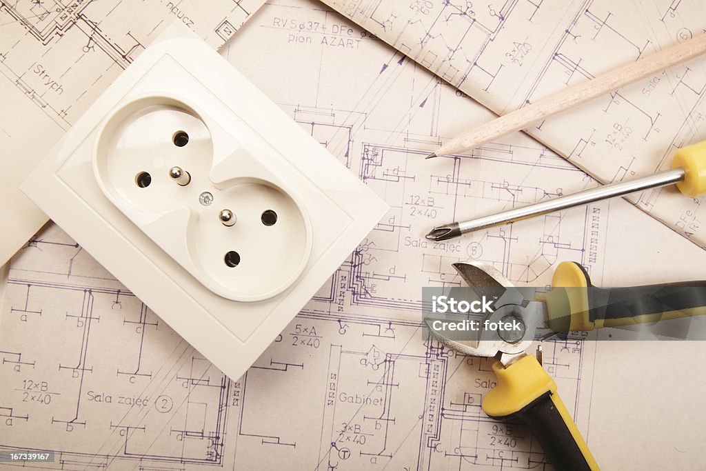 El trabajo eléctrico - Foto de stock de Cianotipo - Plano libre de derechos