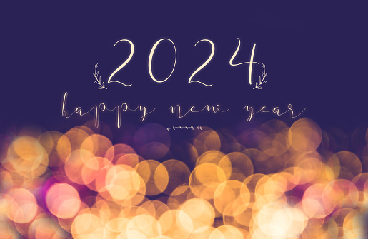 2024 happy new year with night boken background,holiday greeting card
