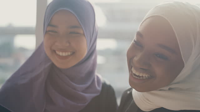 Portrait Of Charming Smiling Beauty Muslim Young Women.