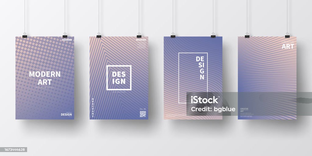 Posters With Gray Geometric Designs Isolated On White Background Stock ...