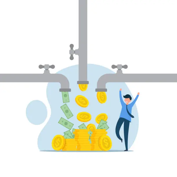 Vector illustration of Financial wealth from multiple streams of income