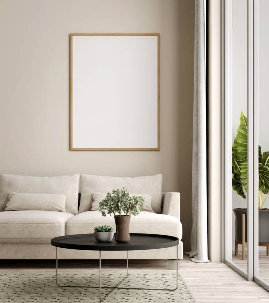 istock Blank picture frame  mockup in white living room.3d rendering 1673459700