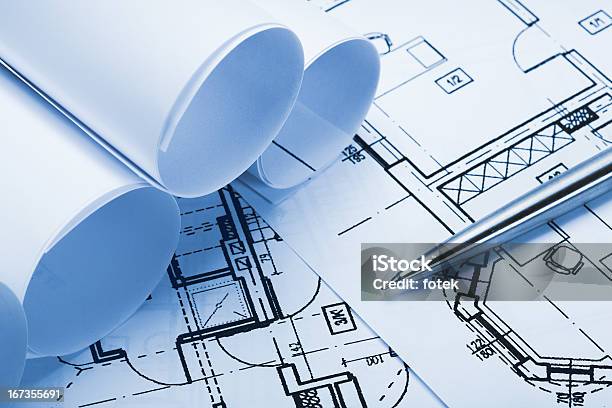 Arquitectura Blueprints Foto de stock y más banco de imágenes de Arquitectura - Arquitectura, Cianotipo - Plano, Conspiración