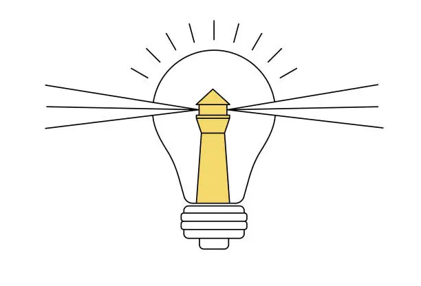 Vector illustration of Light bulb, lighthouse icon.