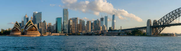 porto de sydney panorâmico 2023 - sydney australia skyline city panoramic - fotografias e filmes do acervo