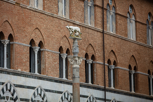 closeup of the Piraeus Lion - ancient Greek lion statue at the Venetian Arsenal, Venice, Italy