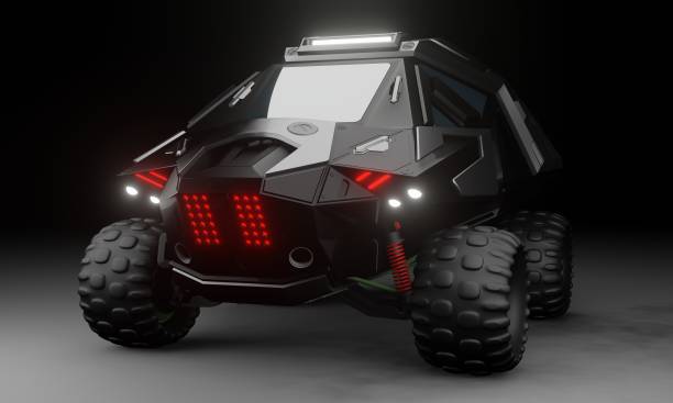 istock Front view sci-fi truck SUV black color scene 1673576234