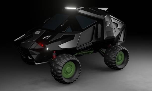 istock Sci-fi truck SUV black color scene 1673577327