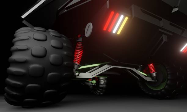 istock Close up SUV suspension in dark scene 1673578914