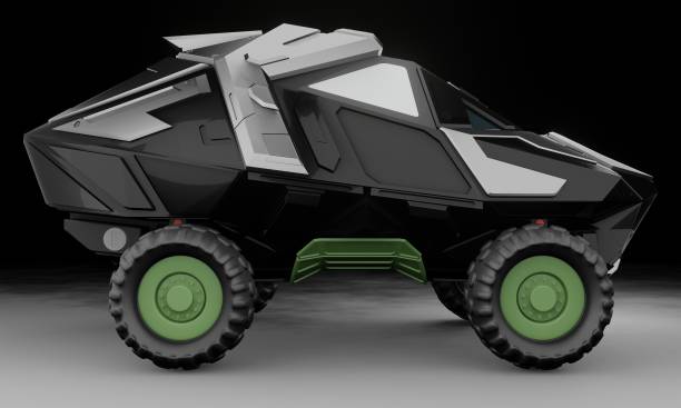 istock Black truck SUV concept sci-fi in dark scene 1673579442