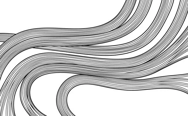 Vector illustration of Black and white abstract composition illustration. Hand drawn Abstract wavy, waving, billowy and undulating lines, stripes. 
Curvy, squiggle and squiggly, squiggle lines.
