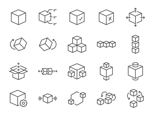 illustrazioni stock, clip art, cartoni animati e icone di tendenza di set di icone del modulo. includeva unità, blocco, api, prodotto e altre icone. tratto vettoriale modificabile. - modular