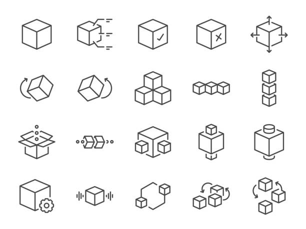 набор иконок модуля. он включал в себя юнит, блок, api, продукт и другие знач�ки. редактируемая векторная обводка. - modular stock illustrations
