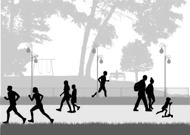 Vector illustration of People silhouettes, urban background. Conceptual illustration.