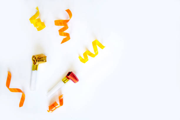 Birthday celebration party accessories on white background. gift box glasses for party event with copy space for text