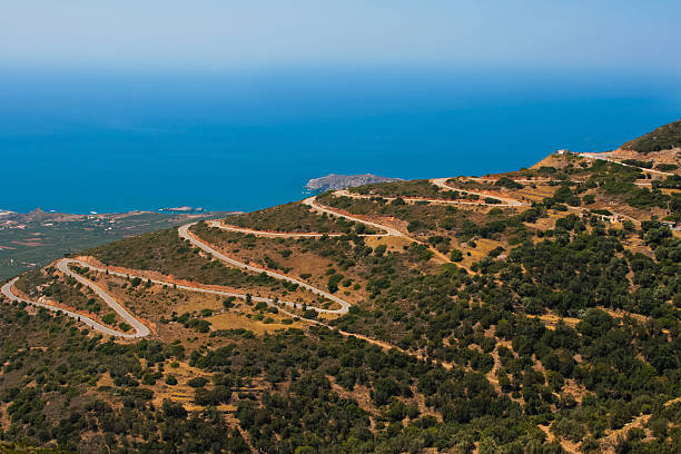 Dangerous serpentine in mountains at Crete, Greece stock photo