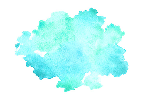 Abstract turquoise watercolor background in the form of a cloud. Watercolor paper texture.