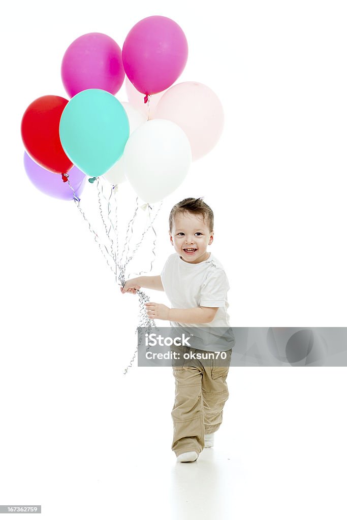 Criança Menino running com punhado de ballons colorido - Royalty-free Balão - Enfeite Foto de stock