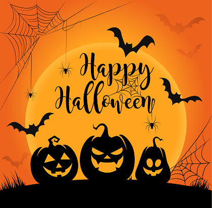 Vector illustration of Happy Halloween orange background.