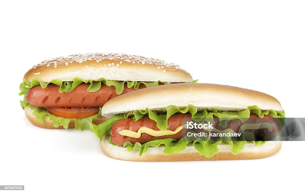 Zwei hot-dogs mit verschiedenen Zutaten - Lizenzfrei Freisteller – Neutraler Hintergrund Stock-Foto