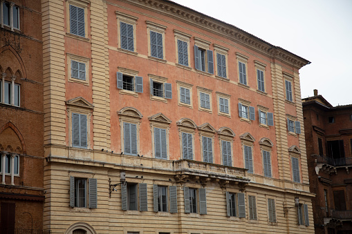 Turin, TO, Italy - August 27, 2015:  wide angle view with parking lot of the Juventus Stadium without people