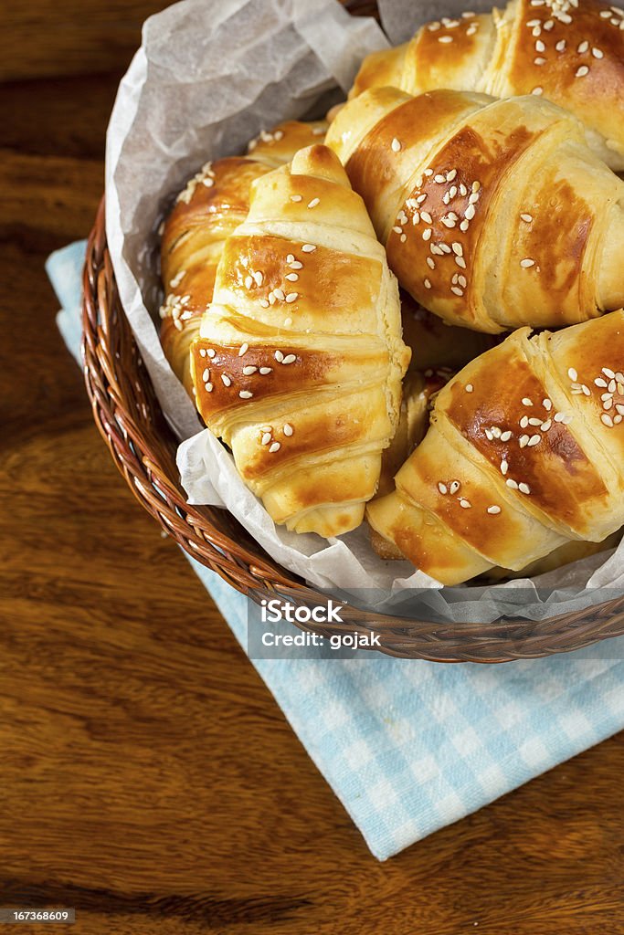 Homemade Croissant Freshly baked croissant in basket Baked Stock Photo