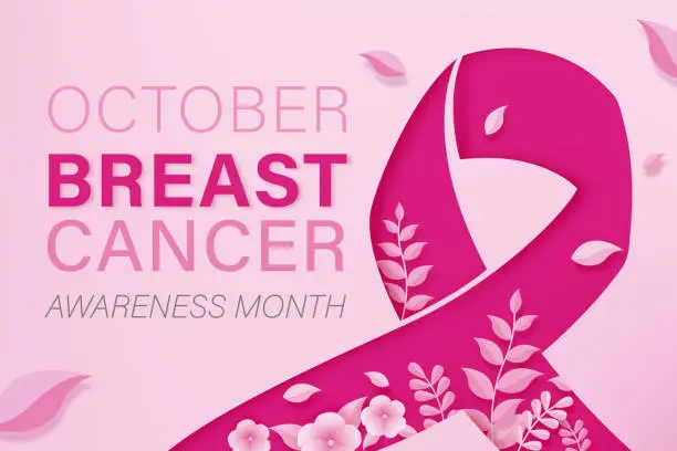 Vector illustration of Woman breast cancer awareness month background with pink ribbon symbol decoration